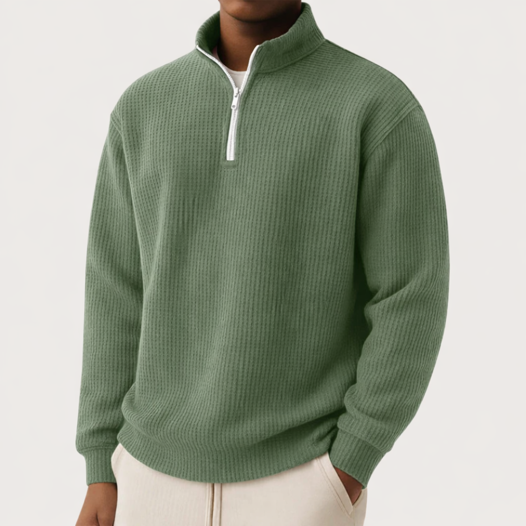 Arthur - Men's comfy oversized quarter zip jumper with waffle knit