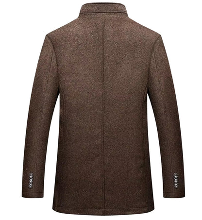 Arthur - Men's long smart winter coat with stand collar and quilted lining