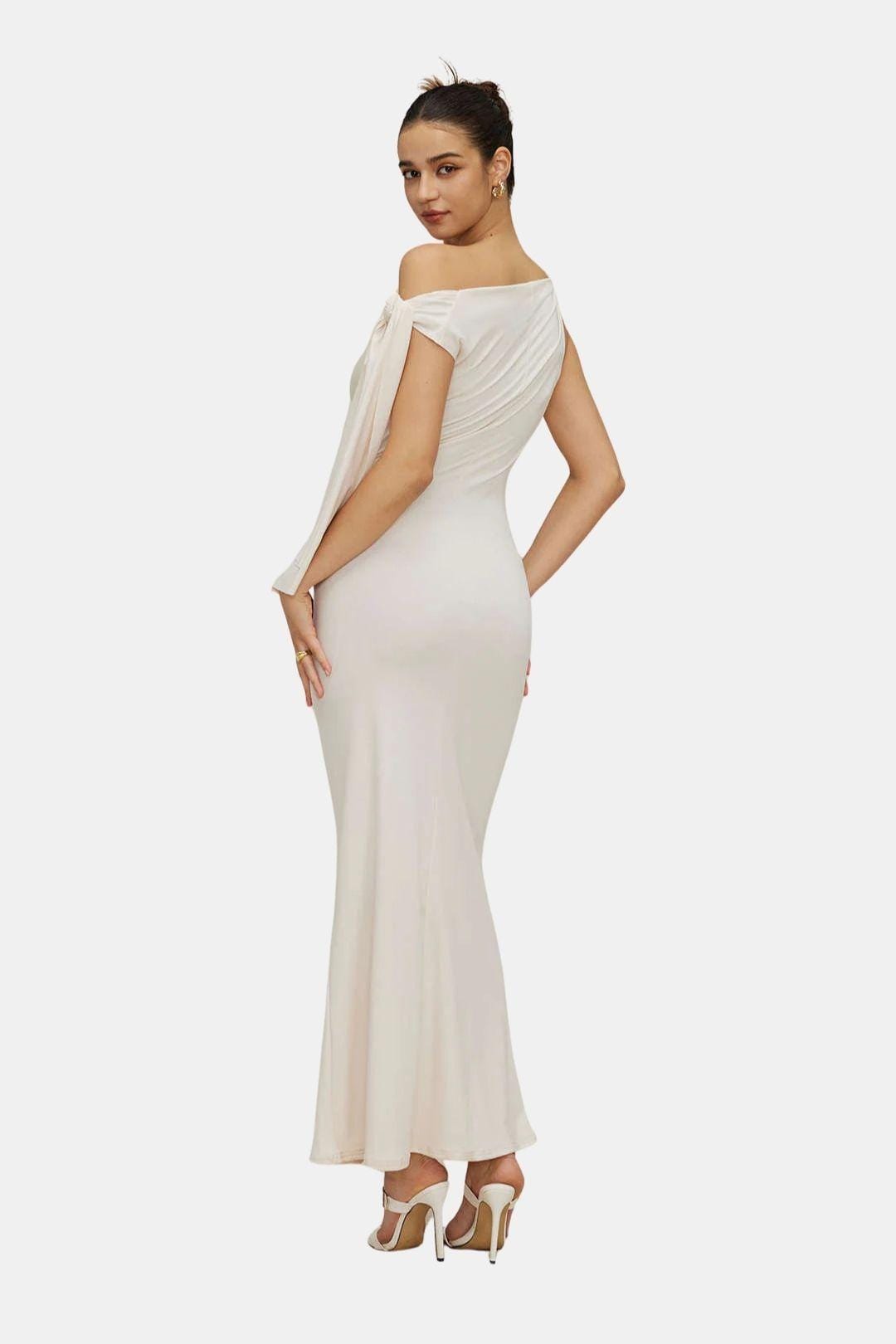 Ava - Elegant Women's Wedding Guest Dress with One Shoulder Tie and Maxi Length