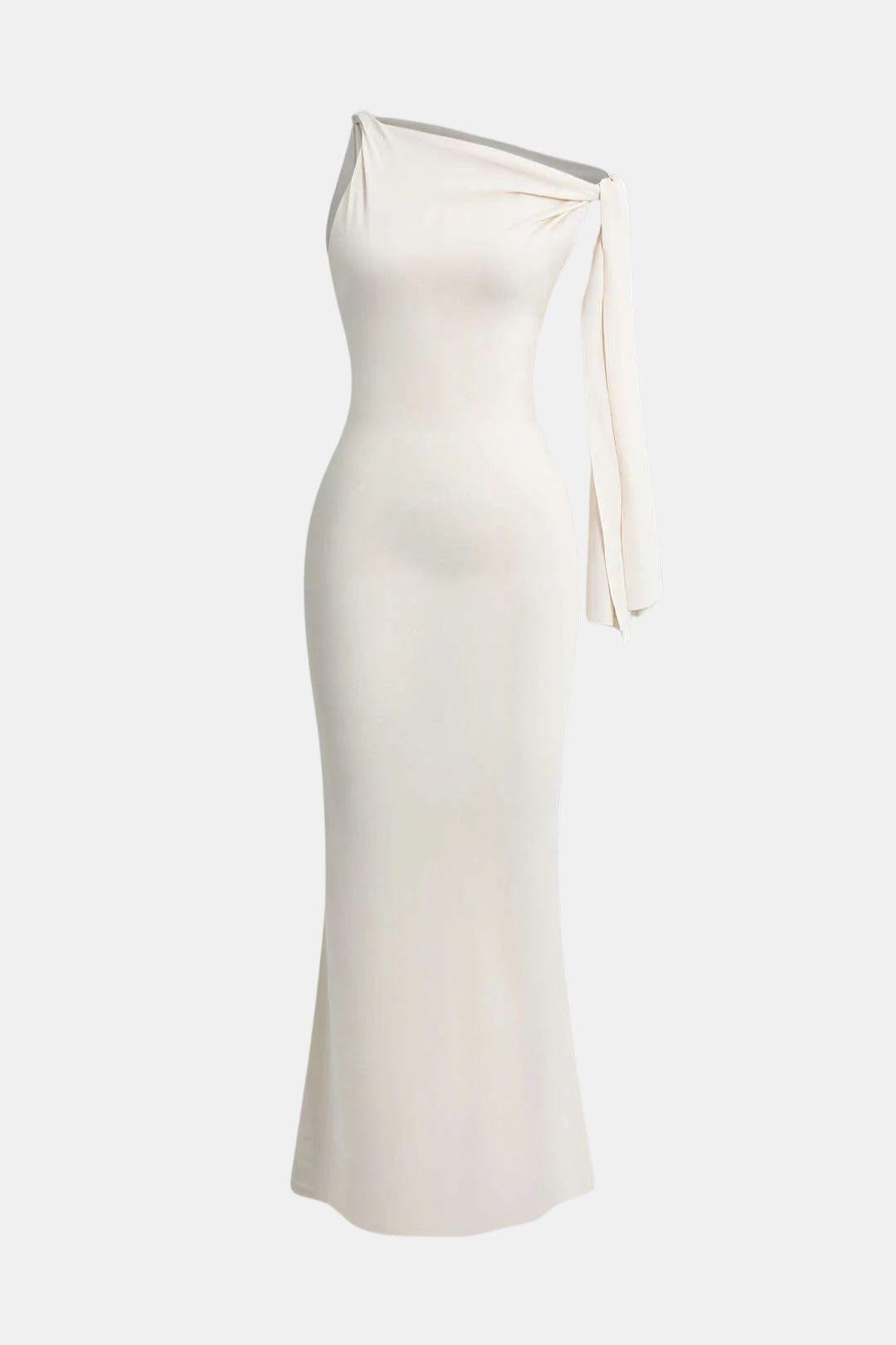 Ava - Elegant Women's Wedding Guest Dress with One Shoulder Tie and Maxi Length