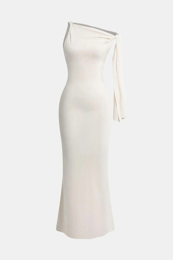 Ava - Elegant Women's Wedding Guest Dress with One Shoulder Tie and Maxi Length