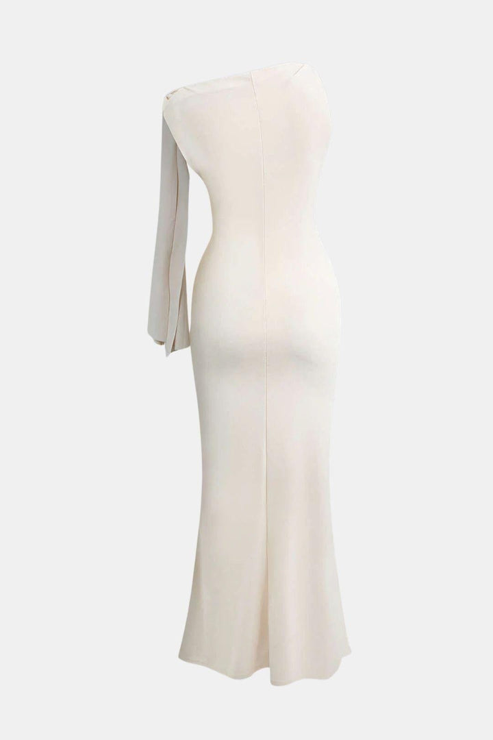 Ava - Elegant Women's Wedding Guest Dress with One Shoulder Tie and Maxi Length