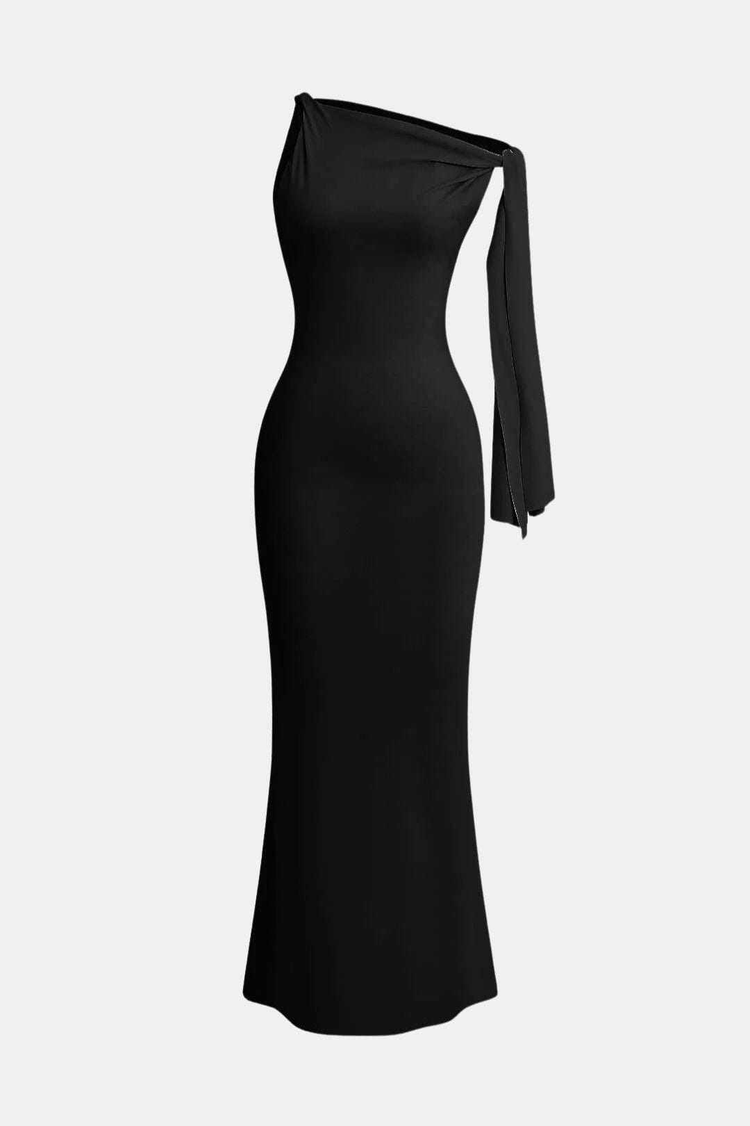 Ava - Elegant Women's Wedding Guest Dress with One Shoulder Tie and Maxi Length