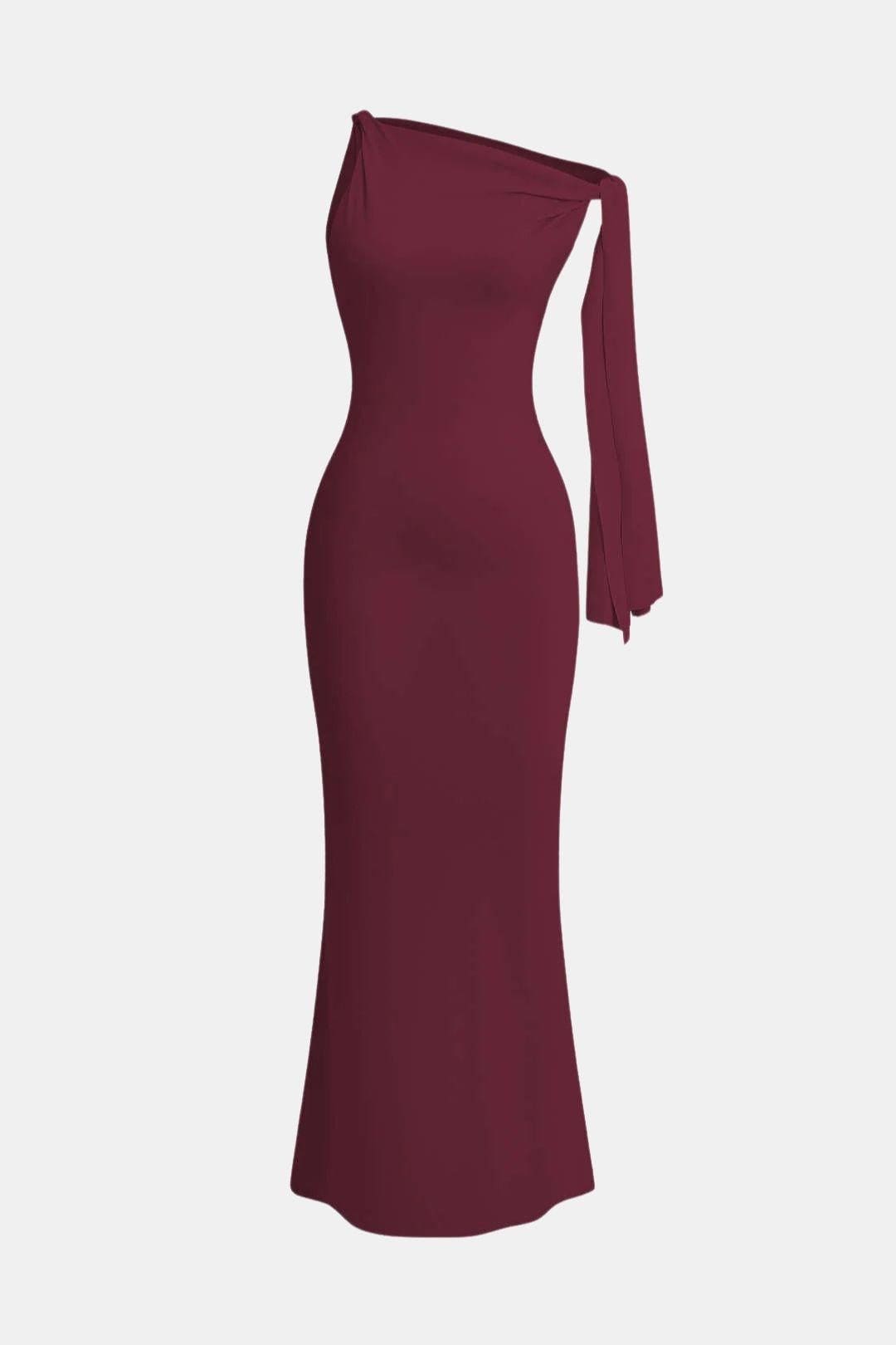 Ava - Elegant Women's Wedding Guest Dress with One Shoulder Tie and Maxi Length