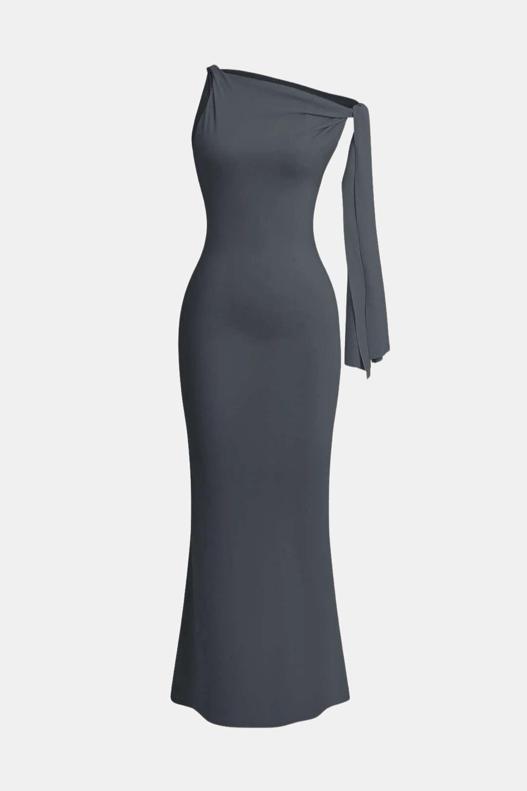 Ava - Elegant Women's Wedding Guest Dress with One Shoulder Tie and Maxi Length