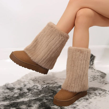 Ava - Women’s fluffy fleece lined winter calf boots with platform sole