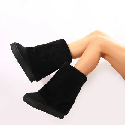 Ava - Women’s fluffy fleece lined winter calf boots with platform sole