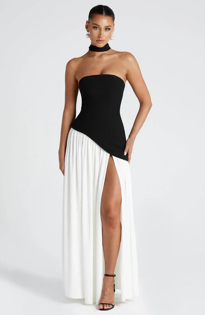 Bianca - Chic Women's Wedding Guest Maxi Dress with Strapless Bodice and Draped Neck Detail