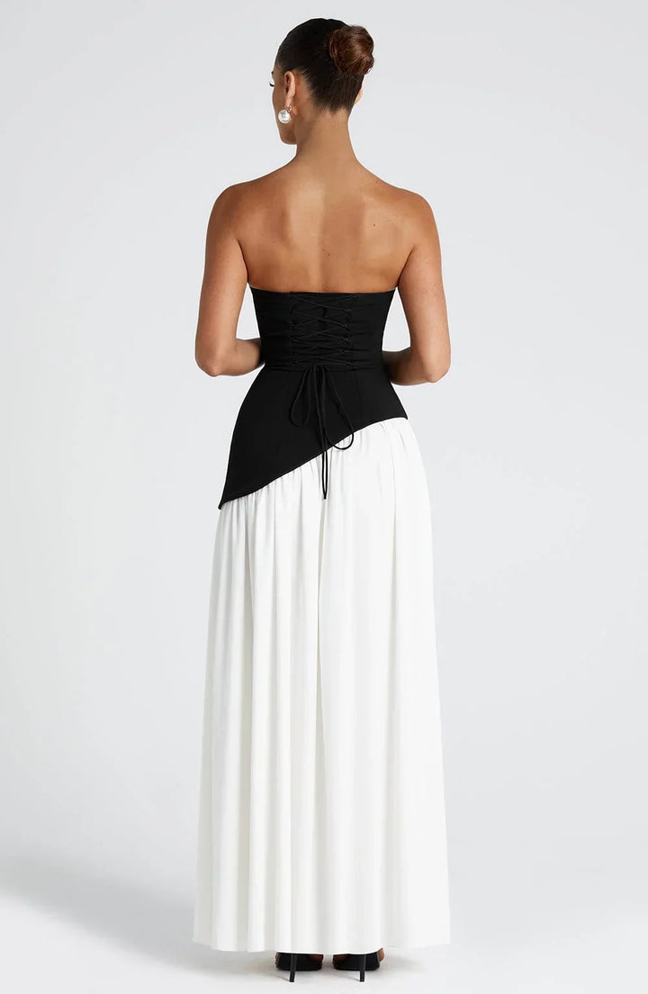 Bianca - Chic Women's Wedding Guest Maxi Dress with Strapless Bodice and Draped Neck Detail
