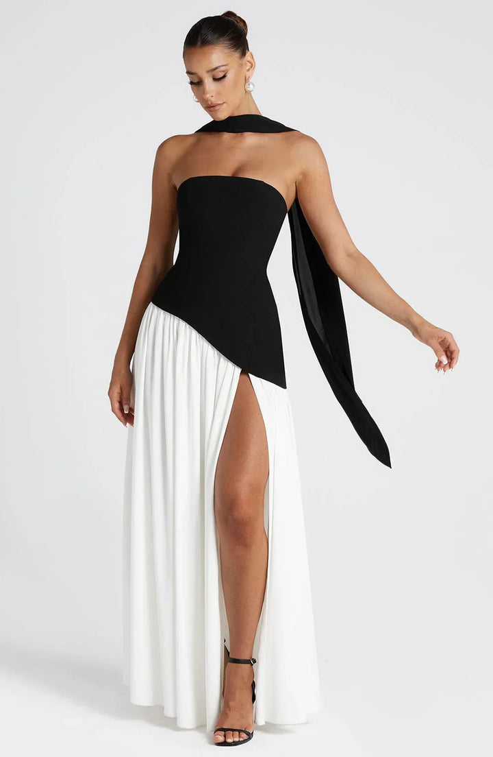 Bianca - Chic Women's Wedding Guest Maxi Dress with Strapless Bodice and Draped Neck Detail