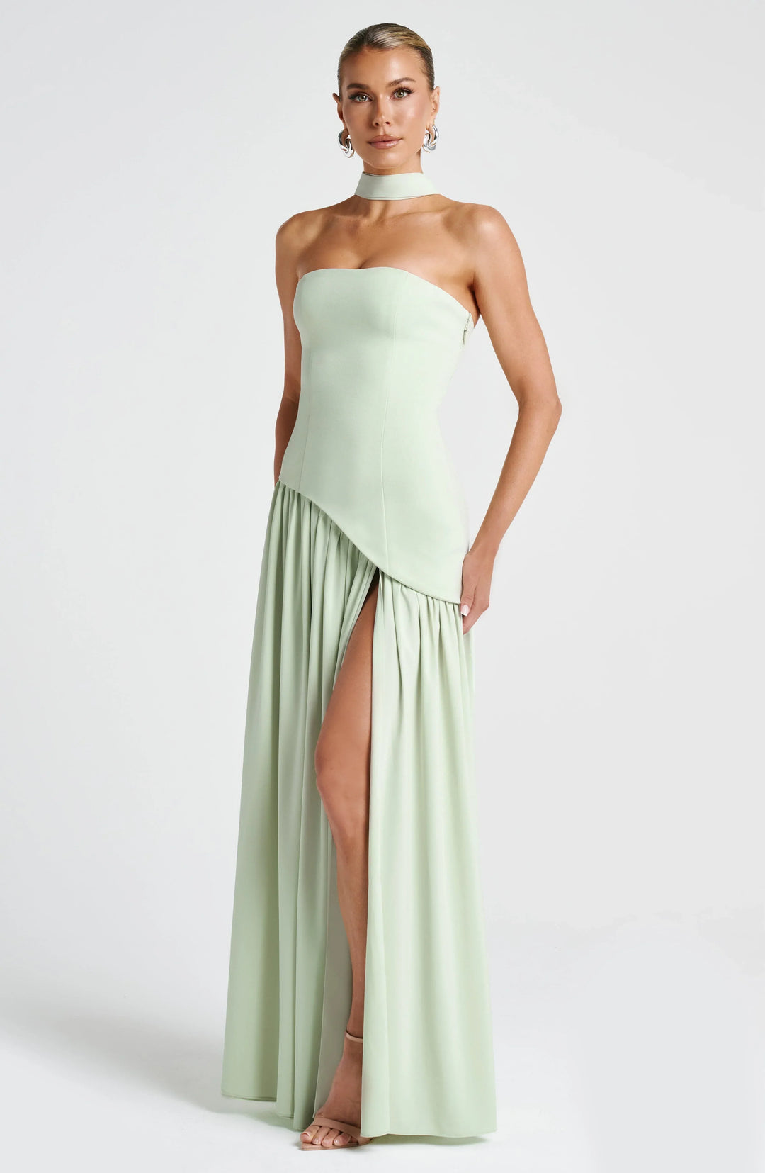 Bianca - Chic Women's Wedding Guest Maxi Dress with Strapless Bodice and Draped Neck Detail