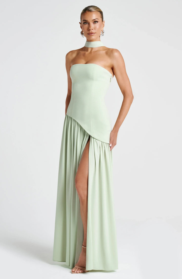 Bianca - Chic Women's Wedding Guest Maxi Dress with Strapless Bodice and Draped Neck Detail