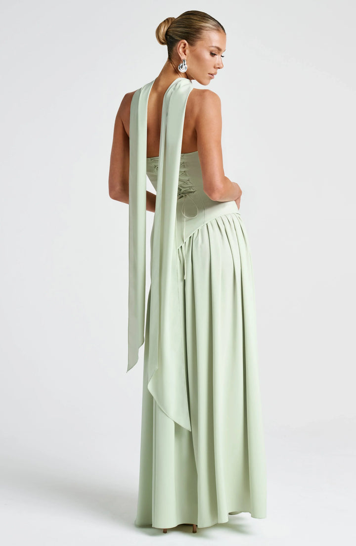 Bianca - Chic Women's Wedding Guest Maxi Dress with Strapless Bodice and Draped Neck Detail