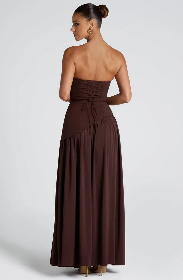 Bianca - Chic Women's Wedding Guest Maxi Dress with Strapless Bodice and Draped Neck Detail