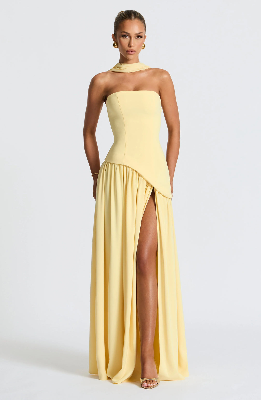 Bianca - Chic Women's Wedding Guest Maxi Dress with Strapless Bodice and Draped Neck Detail