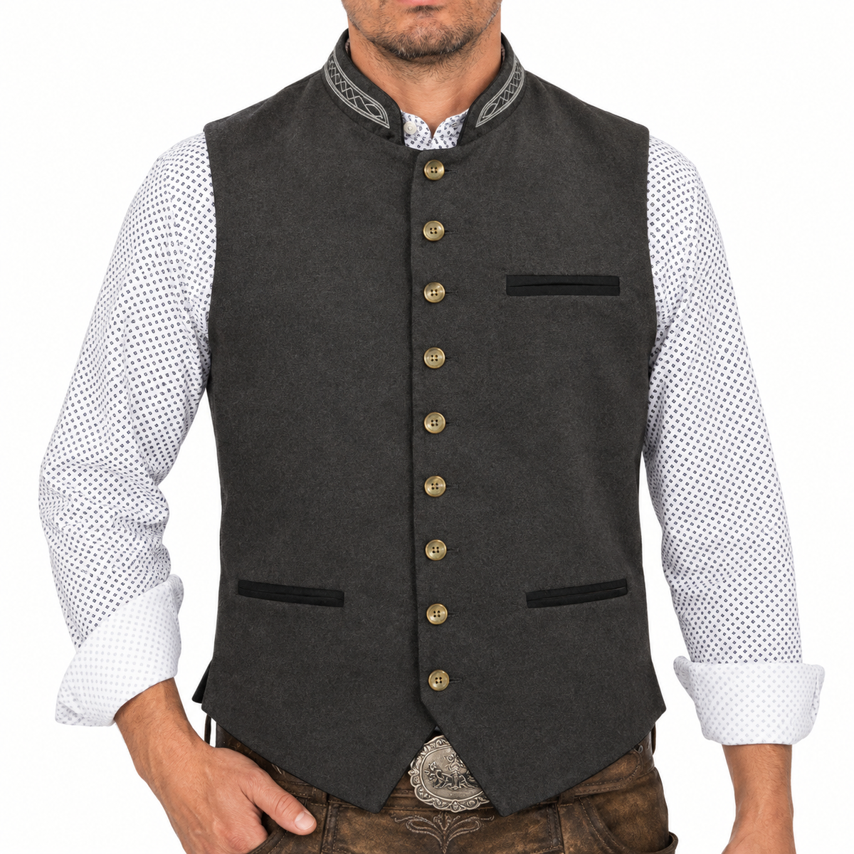 Edward - Men's waistcoat smart with stand collar and button front