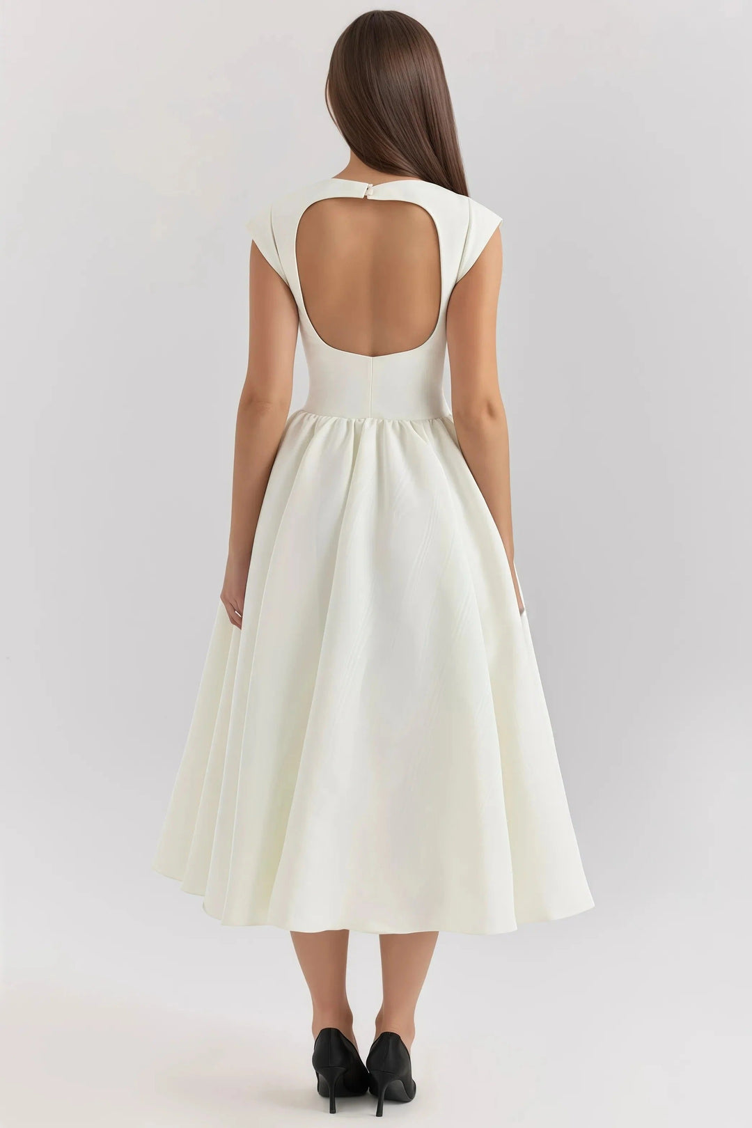 Cecily - Elegant Women's Wedding Guest Midi Dress with Bateau Neck and Full Pleated Skirt