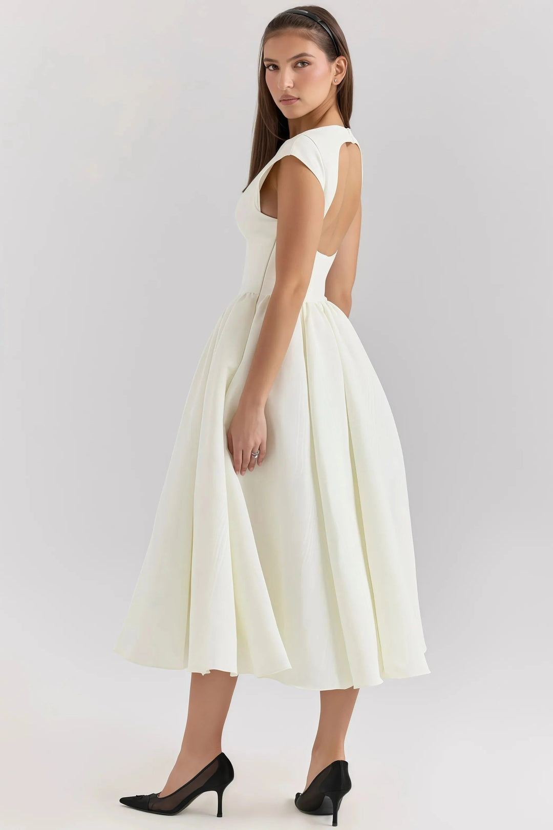 Cecily - Elegant Women's Wedding Guest Midi Dress with Bateau Neck and Full Pleated Skirt