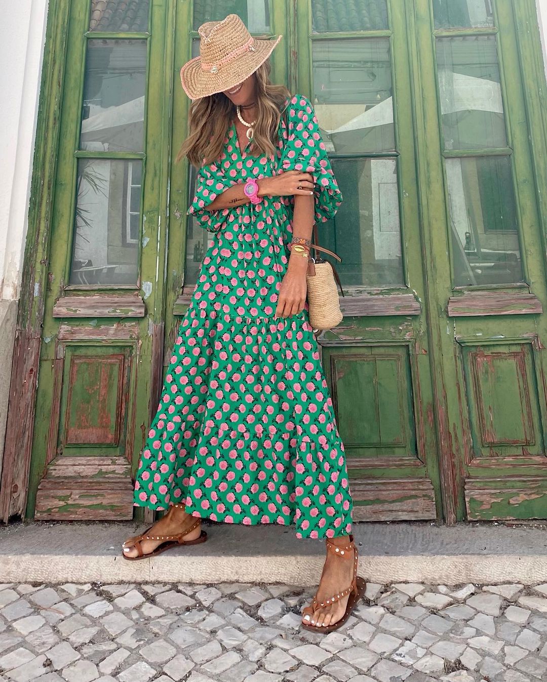 Celeste - Boho Women's Summer Maxi Dress with V Neck and Tiered Skirt