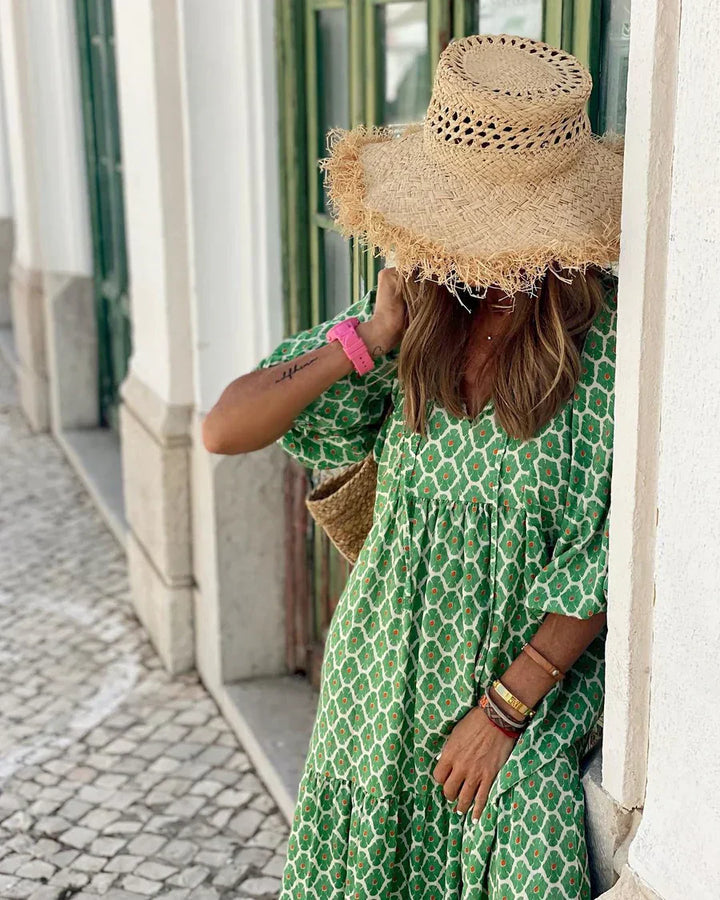 Celeste - Boho Women's Summer Maxi Dress with V Neck and Tiered Skirt