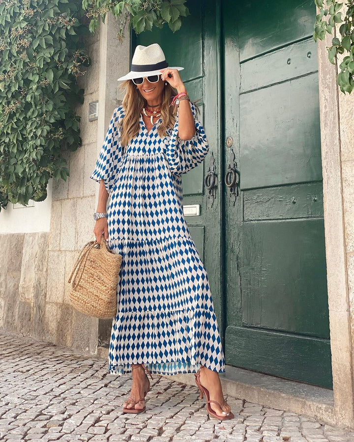 Celeste - Boho Women's Summer Maxi Dress with V Neck and Tiered Skirt