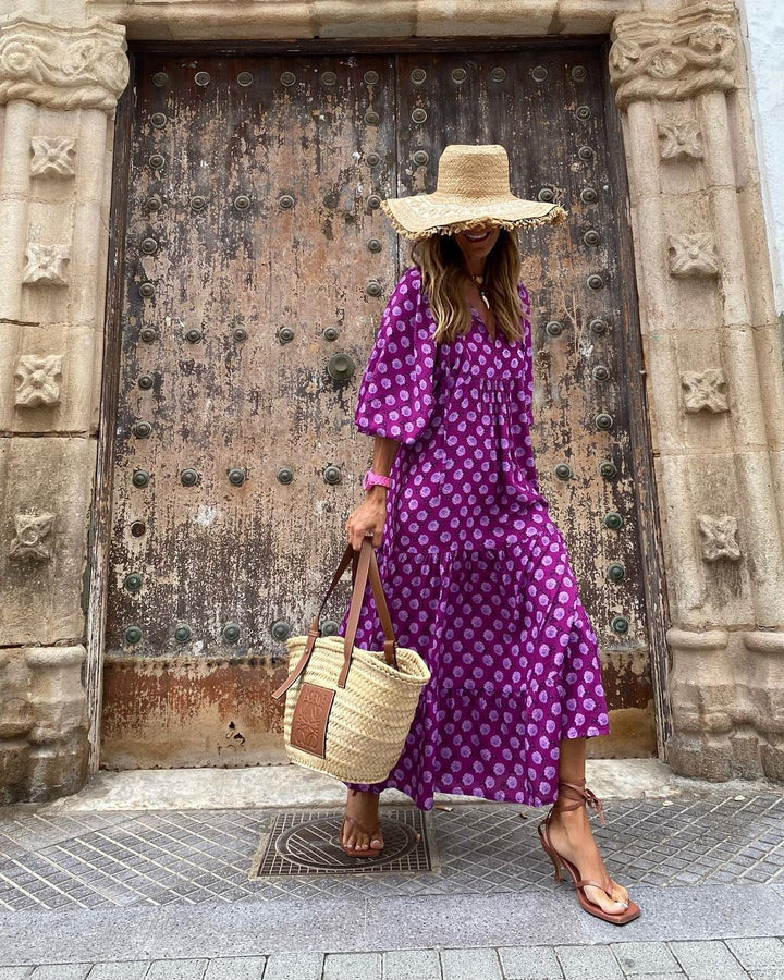 Celeste - Boho Women's Summer Maxi Dress with V Neck and Tiered Skirt