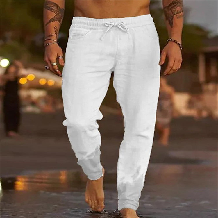 Charlie - Casual Men's Linen Trousers with Drawstring Waist and Tapered Fit