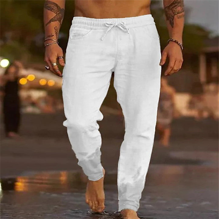 Charlie - Casual Men's Linen Trousers with Drawstring Waist and Tapered Fit