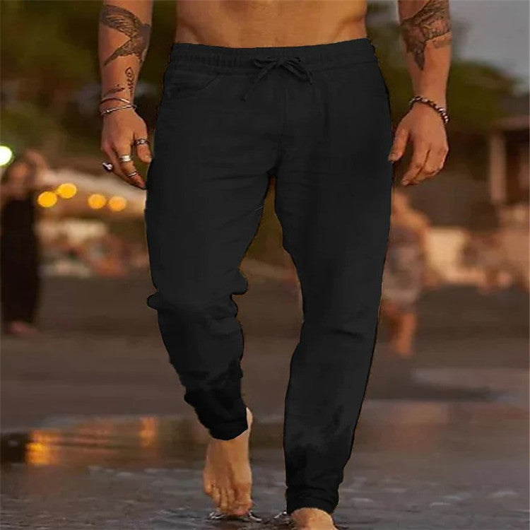 Charlie - Casual Men's Linen Trousers with Drawstring Waist and Tapered Fit