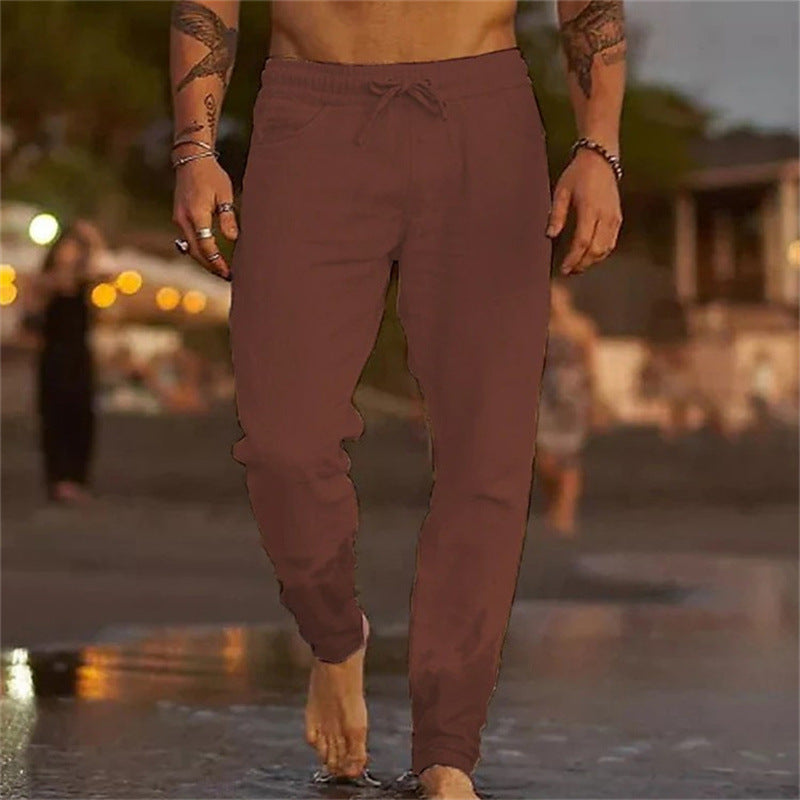 Charlie - Casual Men's Linen Trousers with Drawstring Waist and Tapered Fit
