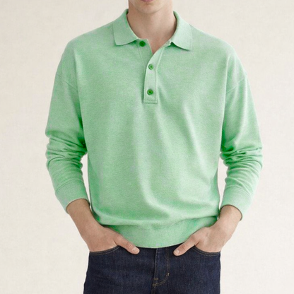 Charlie - Men's casual knitted polo shirt with long sleeve and ribbed cuffs