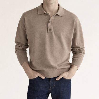 Charlie - Men's casual knitted polo shirt with long sleeve and ribbed cuffs