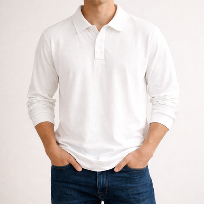 Charlie - Men's casual knitted polo shirt with long sleeve and ribbed cuffs