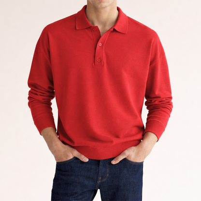 Charlie - Men's casual knitted polo shirt with long sleeve and ribbed cuffs
