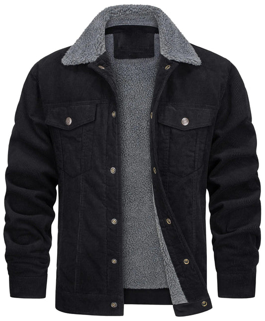 Charlie - Men's fleece lined trucker jacket with teddy collar and snap front