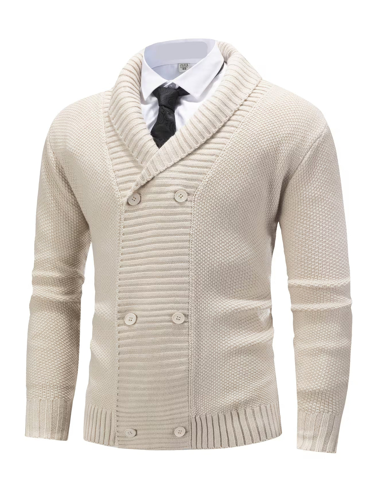Charlie - Men’s smart double breasted rib knit cardigan with shawl collar