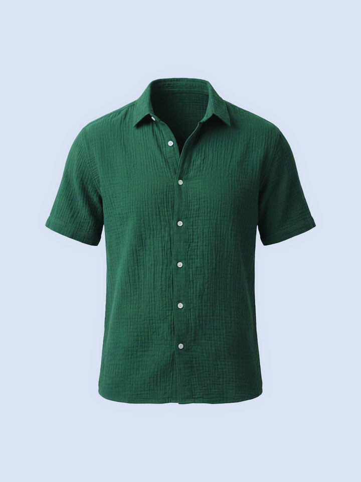 Charlie - Preppy Men's Cotton Linen Shirt with Short Sleeves and Button Front