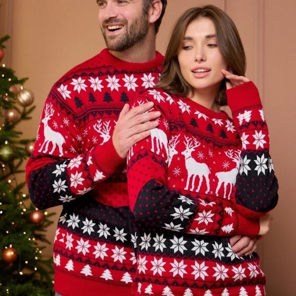 Charlie - Unisex matching christmas jumper with reindeer print and crew neck