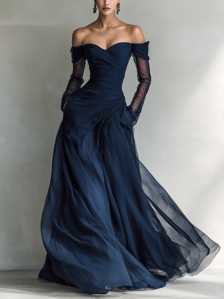 Charlotte - Chic Women's Wedding Guest Dress with Sweetheart Neckline and Sheer Sleeves