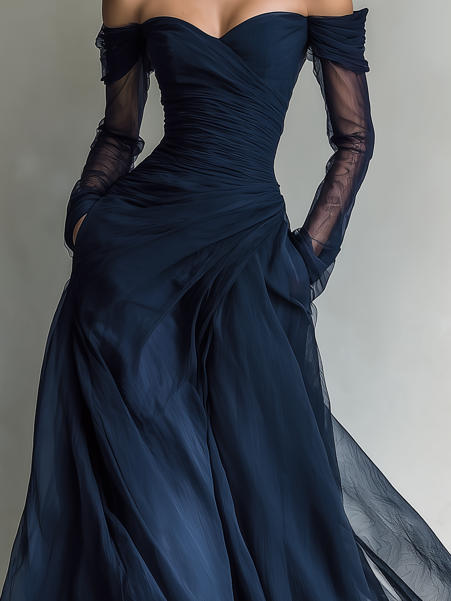 Charlotte - Chic Women's Wedding Guest Dress with Sweetheart Neckline and Sheer Sleeves