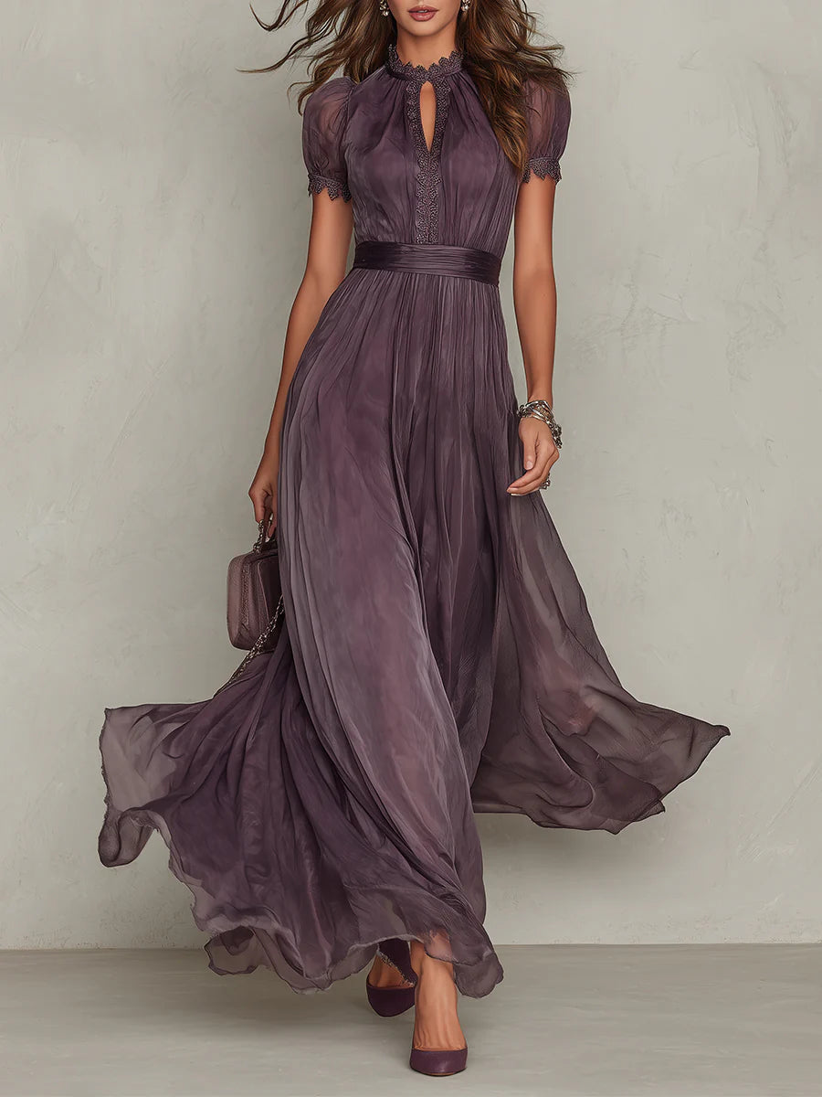 Charlotte - Elegant Women's Maxi Dress with Puff Sleeves and Cut-Out Neckline