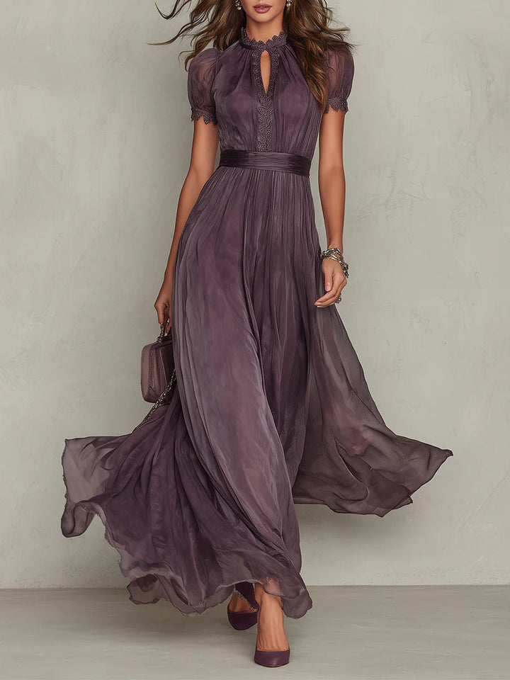 Charlotte - Elegant Women's Maxi Dress with Puff Sleeves and Cut-Out Neckline