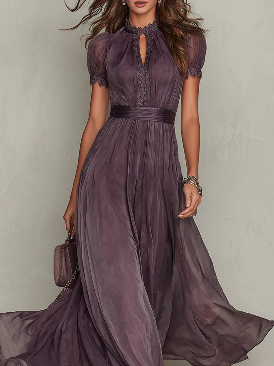 Charlotte - Elegant Women's Maxi Dress with Puff Sleeves and Cut-Out Neckline