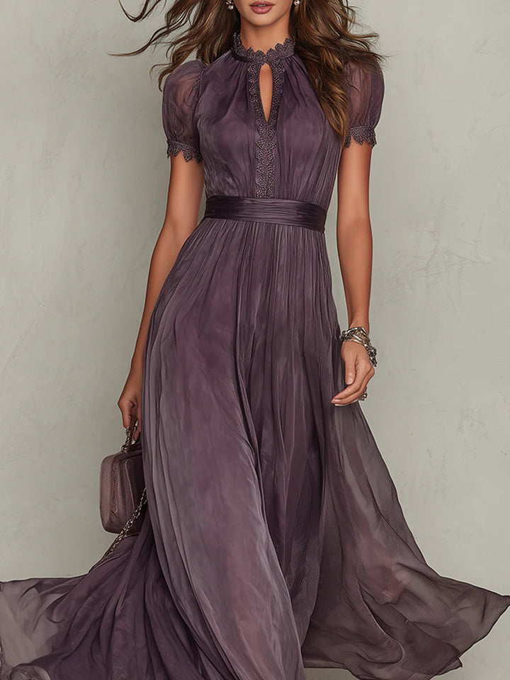 Charlotte - Elegant Women's Maxi Dress with Puff Sleeves and Cut-Out Neckline