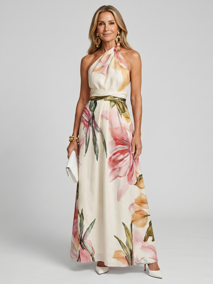 Charlotte - Elegant Women's Wedding Guest Dress with One-Shoulder Neckline and Floral Print