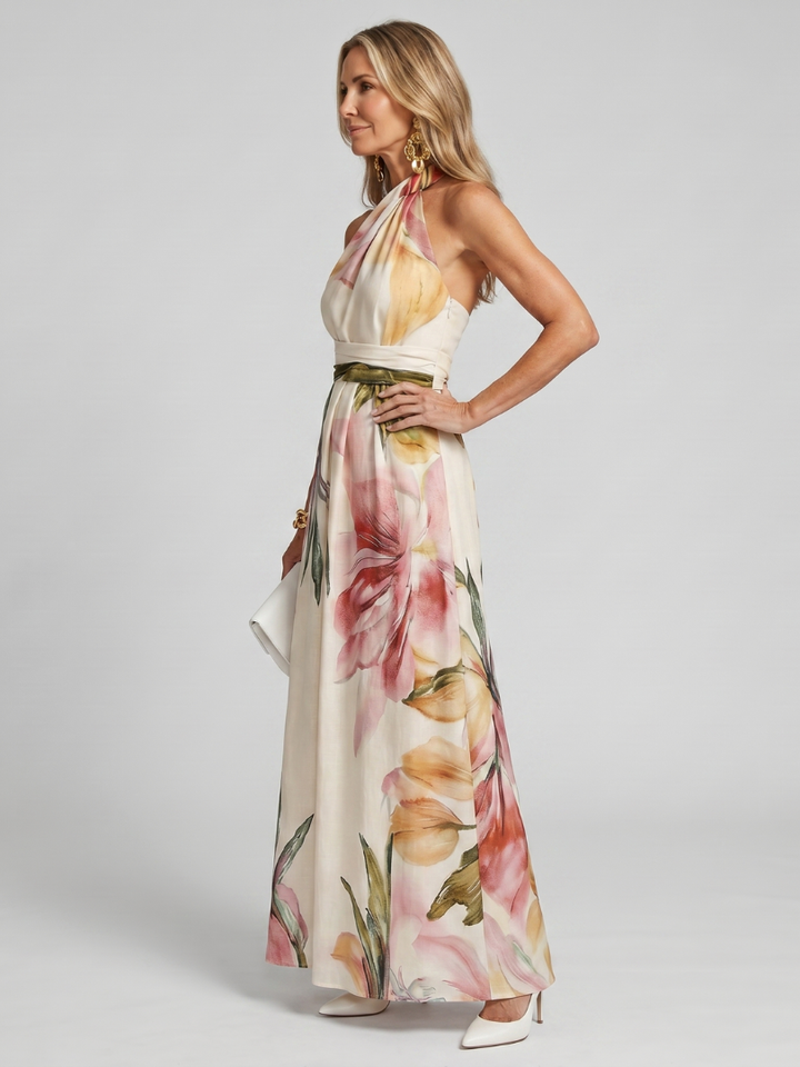 Charlotte - Elegant Women's Wedding Guest Dress with One-Shoulder Neckline and Floral Print