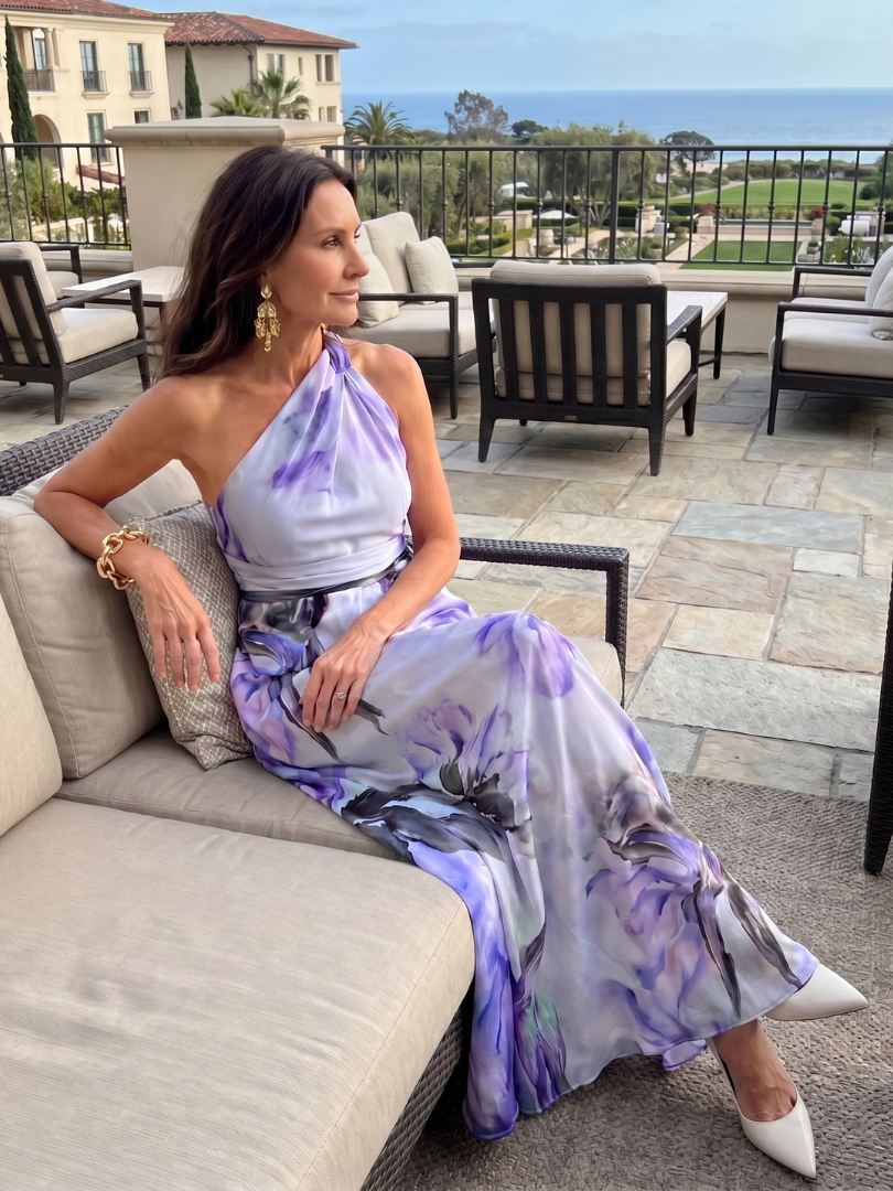 Charlotte - Elegant Women's Wedding Guest Dress with One-Shoulder Neckline and Floral Print