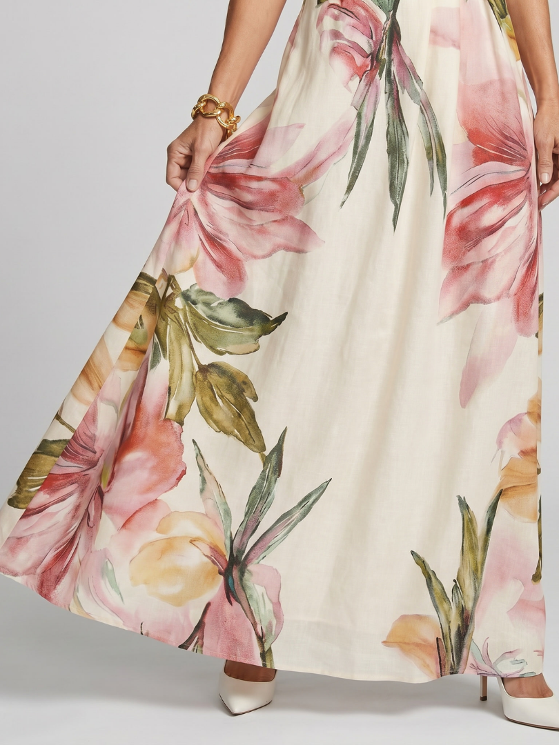 Charlotte - Elegant Women's Wedding Guest Dress with One-Shoulder Neckline and Floral Print