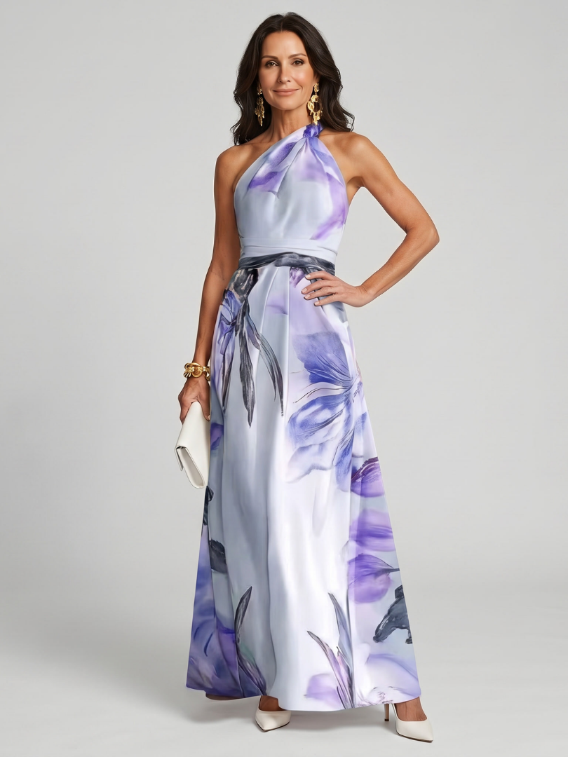 Charlotte - Elegant Women's Wedding Guest Dress with One-Shoulder Neckline and Floral Print
