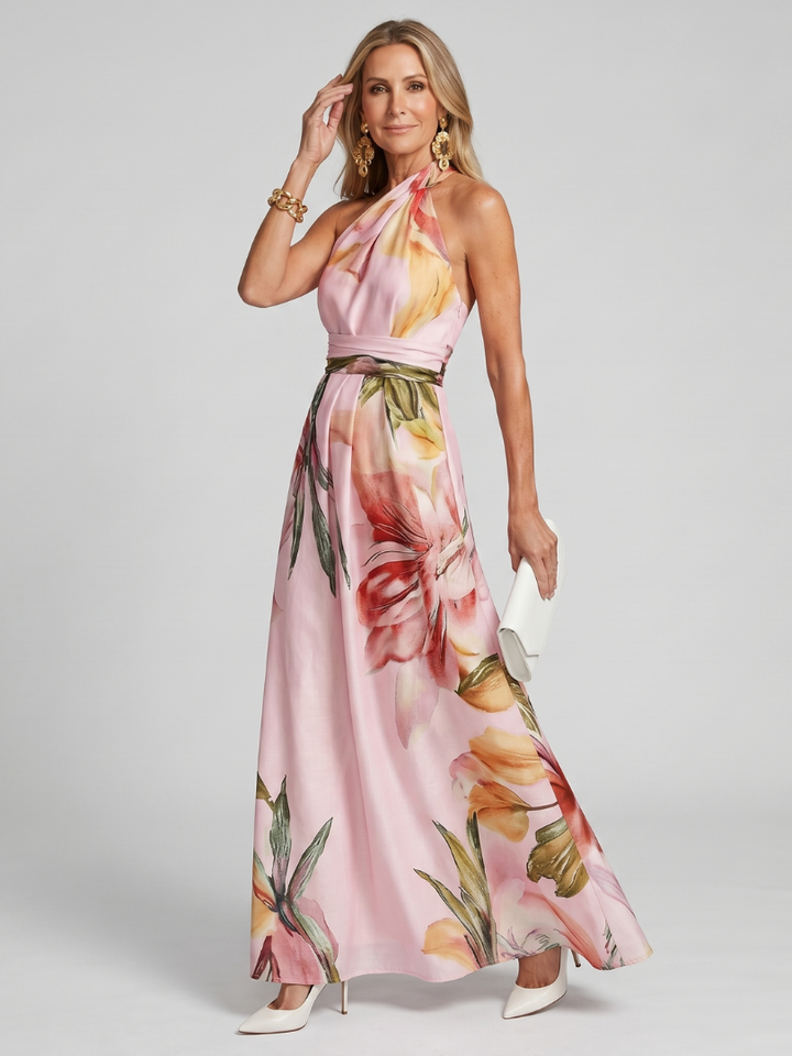 Charlotte - Elegant Women's Wedding Guest Dress with One-Shoulder Neckline and Floral Print